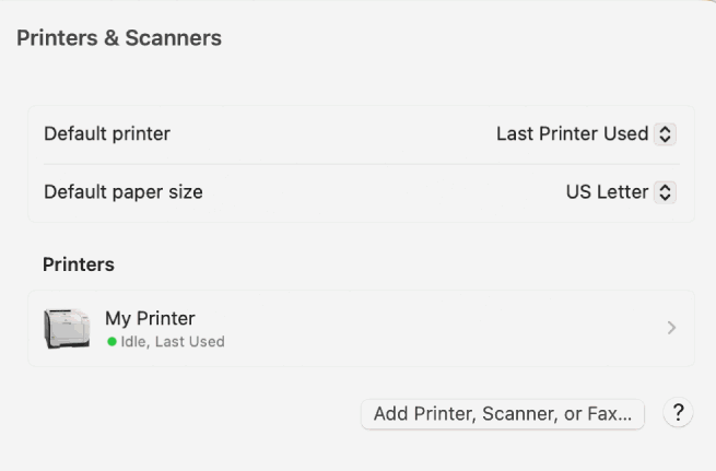Printers & Scanners Dialog Mac